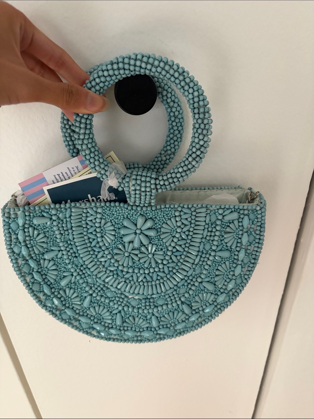 Marshalls Beaded Half-Moon Mini Bag in Light Blue
